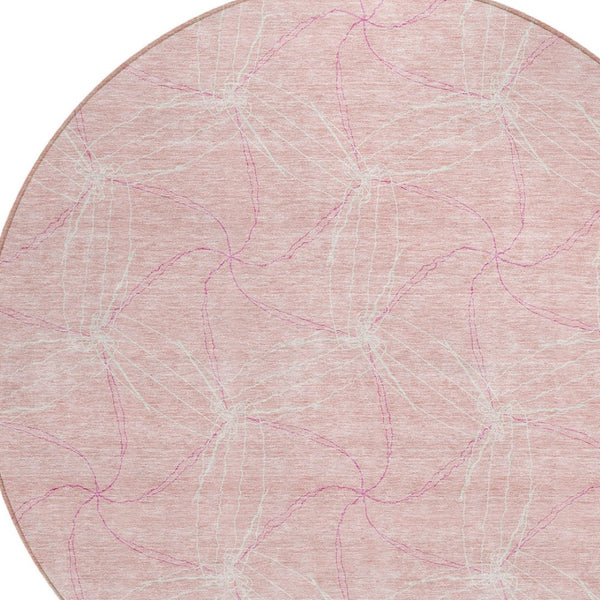 HomeRoots 5' Pink and Ivory Geometric Indoor-Outdoor Area Rug - Stylish, Washable, Stain-Resistant Design for Homes 8' Round 614103