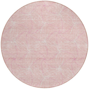 HomeRoots 5' Pink and Ivory Geometric Indoor-Outdoor Area Rug - Stylish, Washable, Stain-Resistant Design for Homes 8' Round 614103