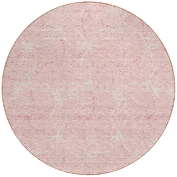 HomeRoots 5' Pink and Ivory Geometric Indoor-Outdoor Area Rug - Stylish, Washable, Stain-Resistant Design for Homes 8' Round 614103