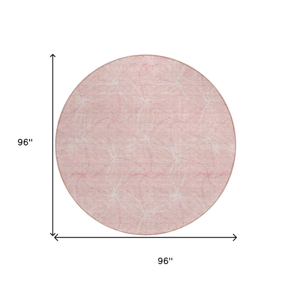 HomeRoots 5' Pink and Ivory Geometric Indoor-Outdoor Area Rug - Stylish, Washable, Stain-Resistant Design for Homes 8' Round 614103