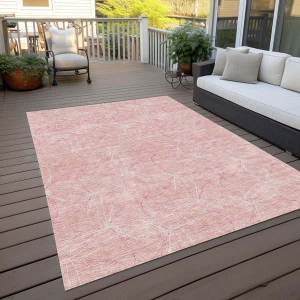 HomeRoots 5' Pink and Ivory Geometric Indoor-Outdoor Area Rug - Stylish, Washable, Stain-Resistant Design for Homes 8' X 10' 614104