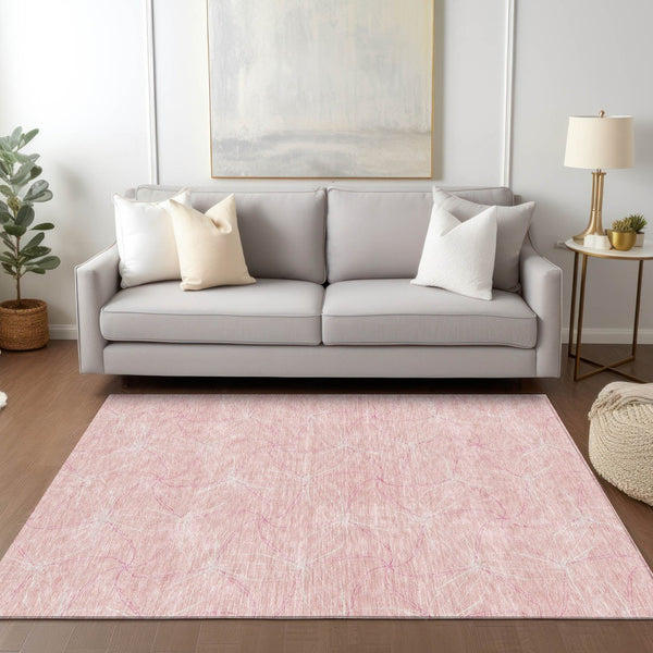 HomeRoots 5' Pink and Ivory Geometric Indoor-Outdoor Area Rug - Stylish, Washable, Stain-Resistant Design for Homes 8' X 10' 614104