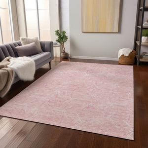 HomeRoots 5' Pink and Ivory Geometric Indoor-Outdoor Area Rug - Stylish, Washable, Stain-Resistant Design for Homes 10' X 14' 614106