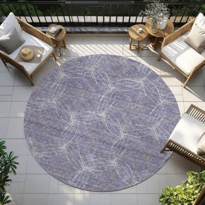 HomeRoots 5' Stylish Purple and Ivory Geometric Indoor Outdoor Area Rug – Durable, Washable, Versatile Design 8' Round 614109