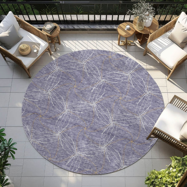 HomeRoots 5' Stylish Purple and Ivory Geometric Indoor Outdoor Area Rug – Durable, Washable, Versatile Design 8' Round 614109