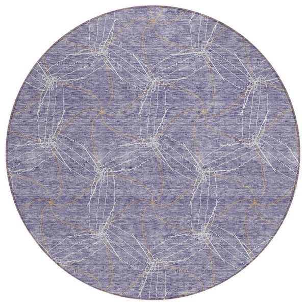 HomeRoots 5' Stylish Purple and Ivory Geometric Indoor Outdoor Area Rug – Durable, Washable, Versatile Design 8' Round 614109