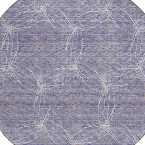 HomeRoots 5' Stylish Purple and Ivory Geometric Indoor Outdoor Area Rug – Durable, Washable, Versatile Design 8' Round 614109