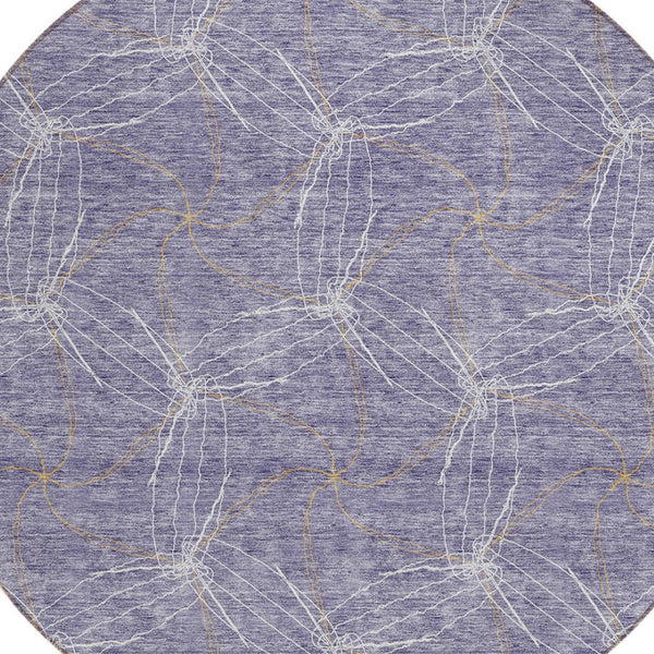 HomeRoots 5' Stylish Purple and Ivory Geometric Indoor Outdoor Area Rug – Durable, Washable, Versatile Design 8' Round 614109