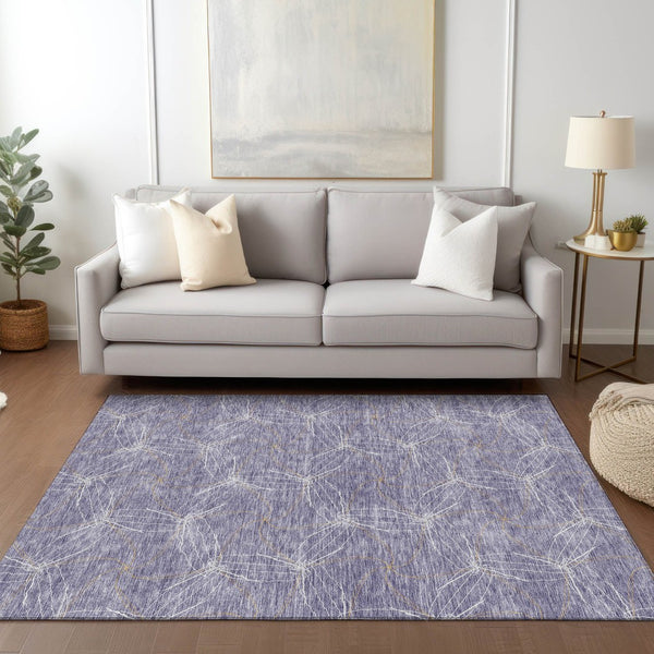HomeRoots 5' Stylish Purple and Ivory Geometric Indoor Outdoor Area Rug – Durable, Washable, Versatile Design 10' X 14' 614112