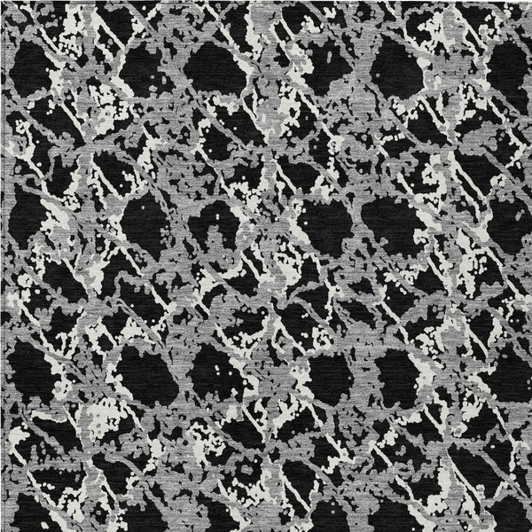 HomeRoots 5' Black and Gray Abstract Area Rug – Modern, Washable, Indoor/Outdoor Design for High-Traffic Spaces 5' X 8' 614126
