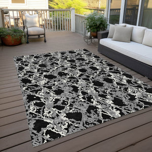 HomeRoots 5' Black and Gray Abstract Area Rug – Modern, Washable, Indoor/Outdoor Design for High-Traffic Spaces 5' X 8' 614126