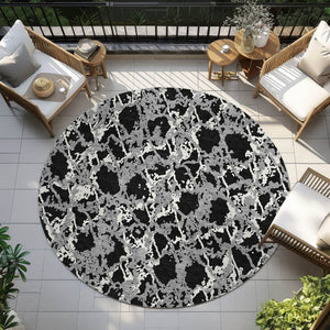 HomeRoots 5' Black and Gray Abstract Area Rug – Modern, Washable, Indoor/Outdoor Design for High-Traffic Spaces 8' Round 614127