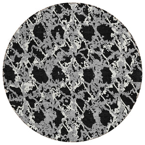 HomeRoots 5' Black and Gray Abstract Area Rug – Modern, Washable, Indoor/Outdoor Design for High-Traffic Spaces 8' Round 614127