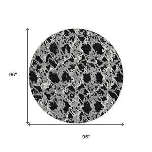 HomeRoots 5' Black and Gray Abstract Area Rug – Modern, Washable, Indoor/Outdoor Design for High-Traffic Spaces 8' Round 614127