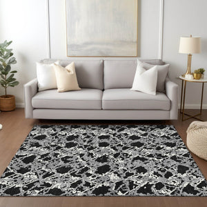 HomeRoots 5' Black and Gray Abstract Area Rug – Modern, Washable, Indoor/Outdoor Design for High-Traffic Spaces 8' X 10' 614128
