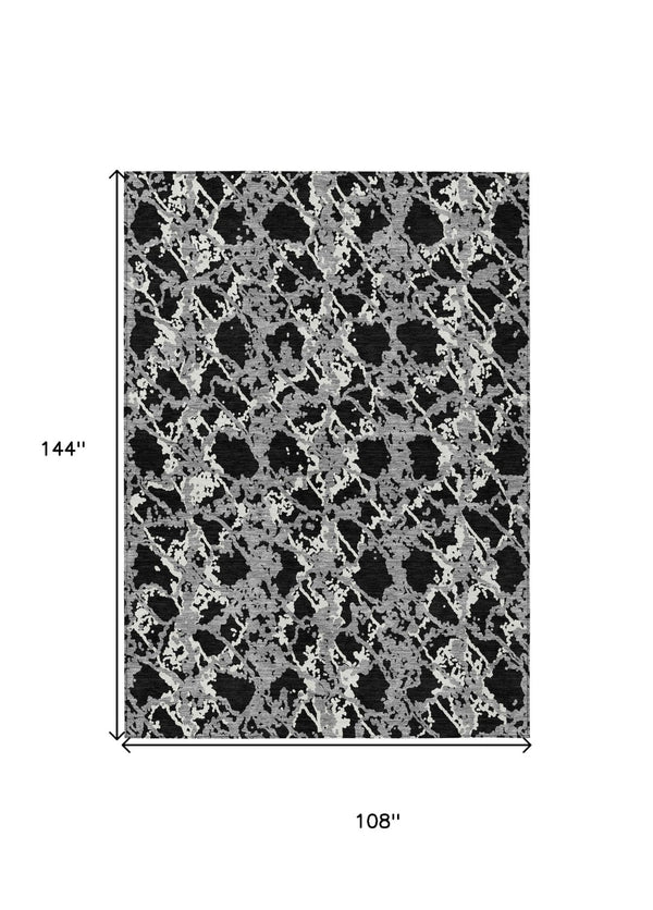 HomeRoots 5' Black and Gray Abstract Area Rug – Modern, Washable, Indoor/Outdoor Design for High-Traffic Spaces 9' X 12' 614129