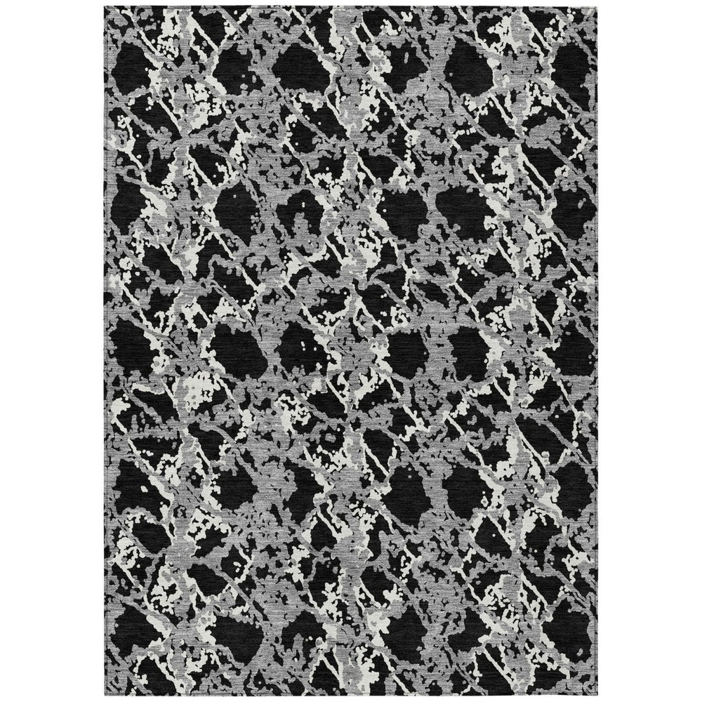 HomeRoots 5' Black and Gray Abstract Area Rug – Modern, Washable, Indoor/Outdoor Design for High-Traffic Spaces 9' X 12' 614129