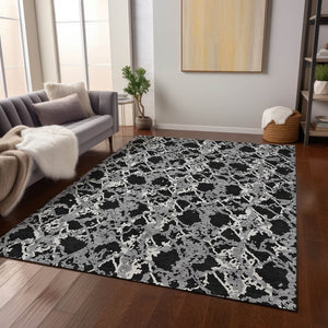 HomeRoots 5' Black and Gray Abstract Area Rug – Modern, Washable, Indoor/Outdoor Design for High-Traffic Spaces 9' X 12' 614129