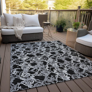HomeRoots 5' Black and Gray Abstract Area Rug – Modern, Washable, Indoor/Outdoor Design for High-Traffic Spaces 9' X 12' 614129