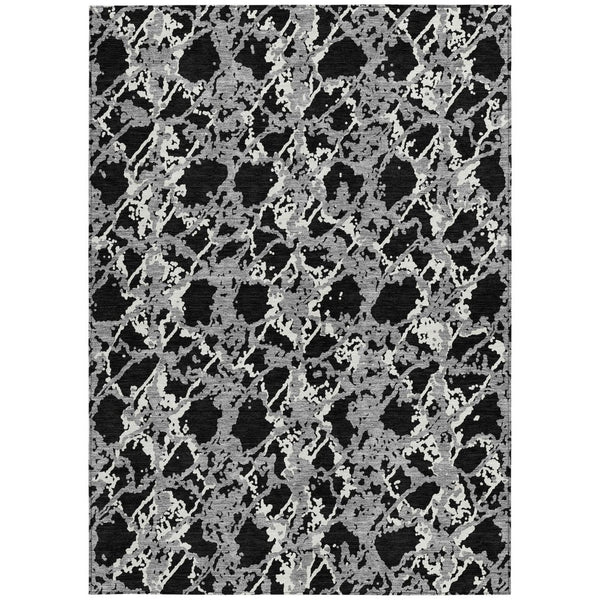 HomeRoots 5' Black and Gray Abstract Area Rug – Modern, Washable, Indoor/Outdoor Design for High-Traffic Spaces 10' X 14' 614130