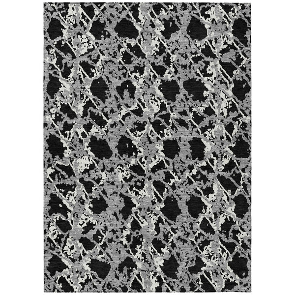 HomeRoots 5' Black and Gray Abstract Area Rug – Modern, Washable, Indoor/Outdoor Design for High-Traffic Spaces 10' X 14' 614130