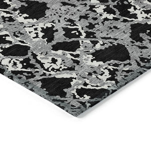 HomeRoots 5' Black and Gray Abstract Area Rug – Modern, Washable, Indoor/Outdoor Design for High-Traffic Spaces 10' X 14' 614130