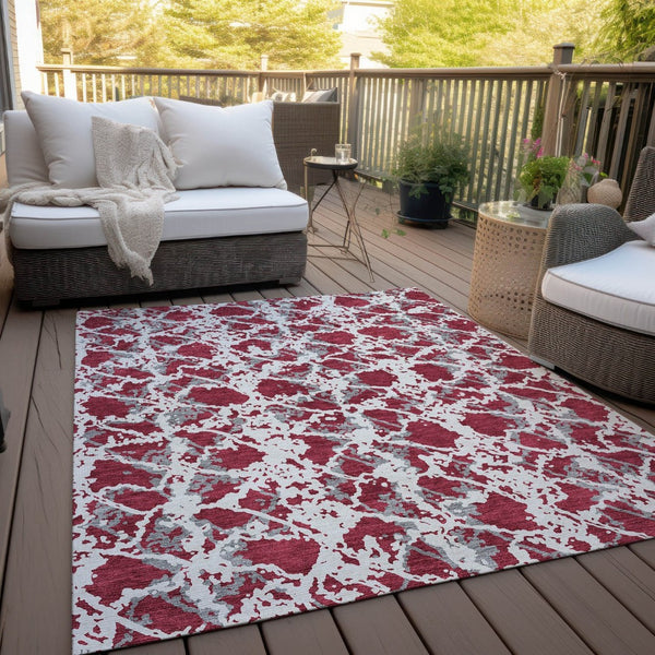HomeRoots 5' Stylish Burgundy and Ivory Abstract Area Rug for Indoor and Outdoor Use - Durable and Washable 5' X 8' 614138