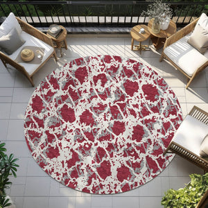 HomeRoots 5' Stylish Burgundy and Ivory Abstract Area Rug for Indoor and Outdoor Use - Durable and Washable 8' Round 614139