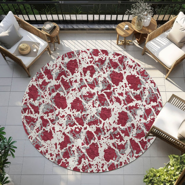 HomeRoots 5' Stylish Burgundy and Ivory Abstract Area Rug for Indoor and Outdoor Use - Durable and Washable 8' Round 614139