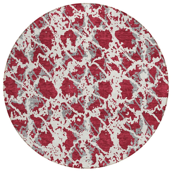 HomeRoots 5' Stylish Burgundy and Ivory Abstract Area Rug for Indoor and Outdoor Use - Durable and Washable 8' Round 614139
