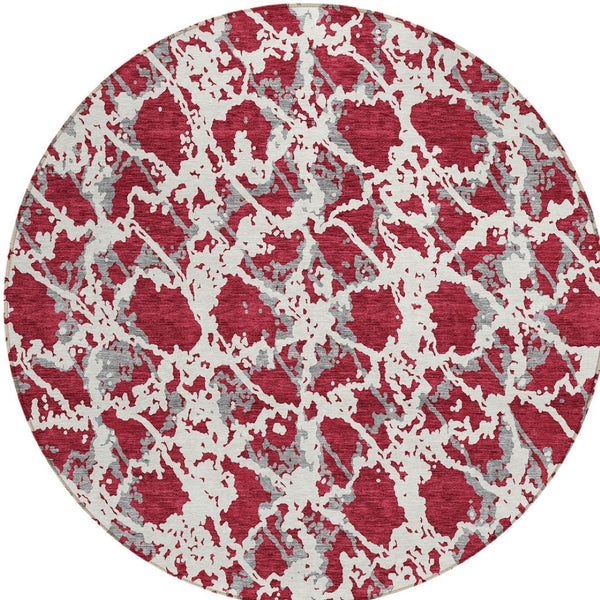 HomeRoots 5' Stylish Burgundy and Ivory Abstract Area Rug for Indoor and Outdoor Use - Durable and Washable 8' Round 614139