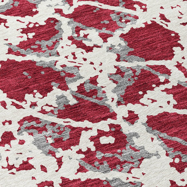 HomeRoots 5' Stylish Burgundy and Ivory Abstract Area Rug for Indoor and Outdoor Use - Durable and Washable 8' Round 614139