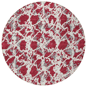HomeRoots 5' Stylish Burgundy and Ivory Abstract Area Rug for Indoor and Outdoor Use - Durable and Washable 8' Round 614139