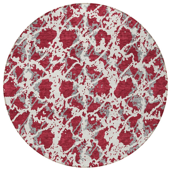 HomeRoots 5' Stylish Burgundy and Ivory Abstract Area Rug for Indoor and Outdoor Use - Durable and Washable 8' Round 614139