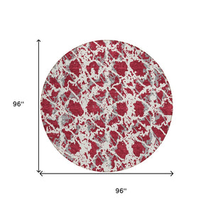 HomeRoots 5' Stylish Burgundy and Ivory Abstract Area Rug for Indoor and Outdoor Use - Durable and Washable 8' Round 614139