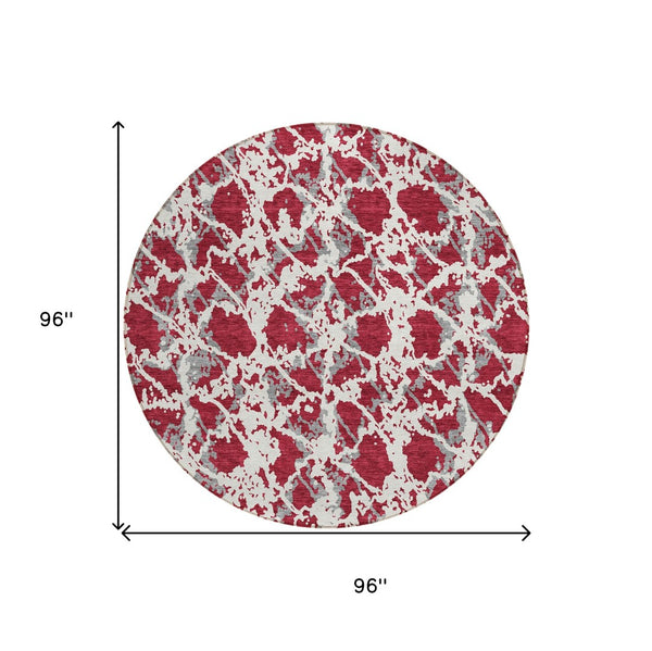 HomeRoots 5' Stylish Burgundy and Ivory Abstract Area Rug for Indoor and Outdoor Use - Durable and Washable 8' Round 614139
