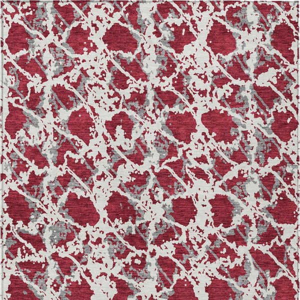 HomeRoots 5' Stylish Burgundy and Ivory Abstract Area Rug for Indoor and Outdoor Use - Durable and Washable 8' X 10' 614140