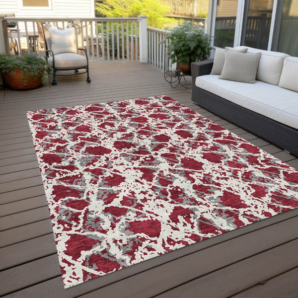 HomeRoots 5' Stylish Burgundy and Ivory Abstract Area Rug for Indoor and Outdoor Use - Durable and Washable 9' X 12' 614141
