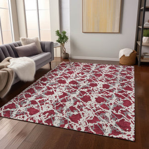 HomeRoots 5' Stylish Burgundy and Ivory Abstract Area Rug for Indoor and Outdoor Use - Durable and Washable 9' X 12' 614141