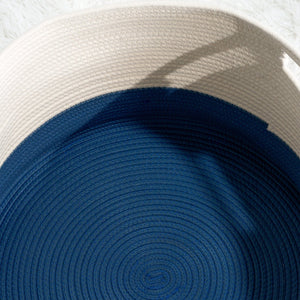 English Elm Cotton Round Laundry & Storage Basket with Sturdy Handles 21.7"x13" Spacious Neutral Two-Tone Design White+Blue B093P295112