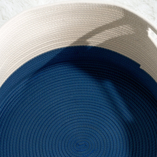 English Elm Cotton Round Laundry & Storage Basket with Sturdy Handles 21.7"x13" Spacious Neutral Two-Tone Design White+Blue B093P295112