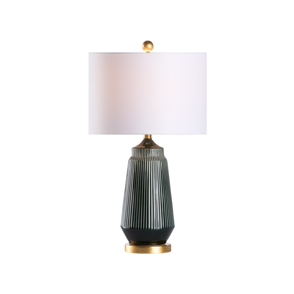 Wildwood Penelope Teal Ceramic Table Lamp With Gold Accents And White Drum Shade — Transitional 27" Height 61415