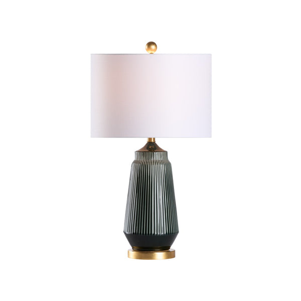 Wildwood Penelope Teal Ceramic Table Lamp With Gold Accents And White Drum Shade — Transitional 27" Height 61415
