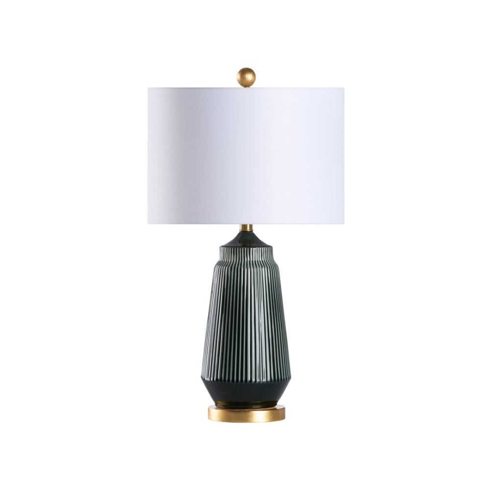Wildwood Penelope Teal Ceramic Table Lamp With Gold Accents And White Drum Shade — Transitional 27" Height 61415