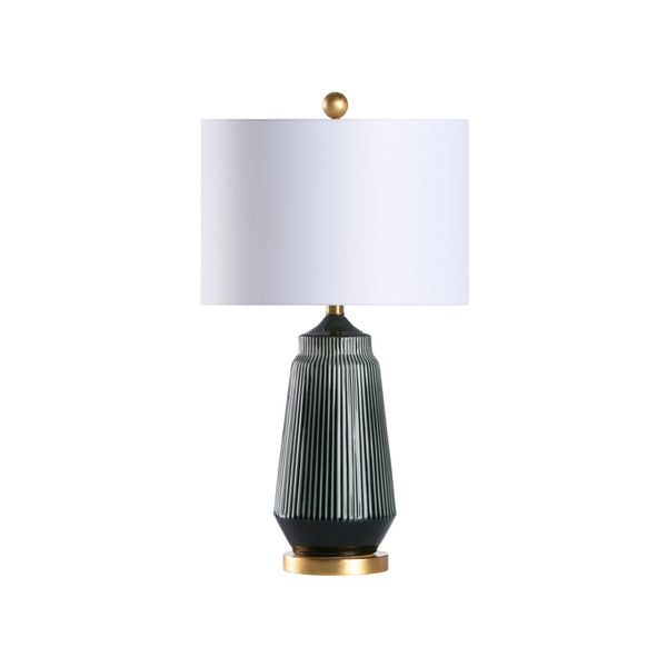 Wildwood Penelope Teal Ceramic Table Lamp With Gold Accents And White Drum Shade — Transitional 27" Height 61415