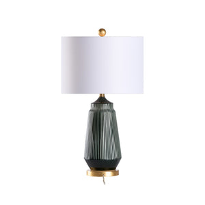 Wildwood Penelope Teal Ceramic Table Lamp With Gold Accents And White Drum Shade — Transitional 27" Height 61415