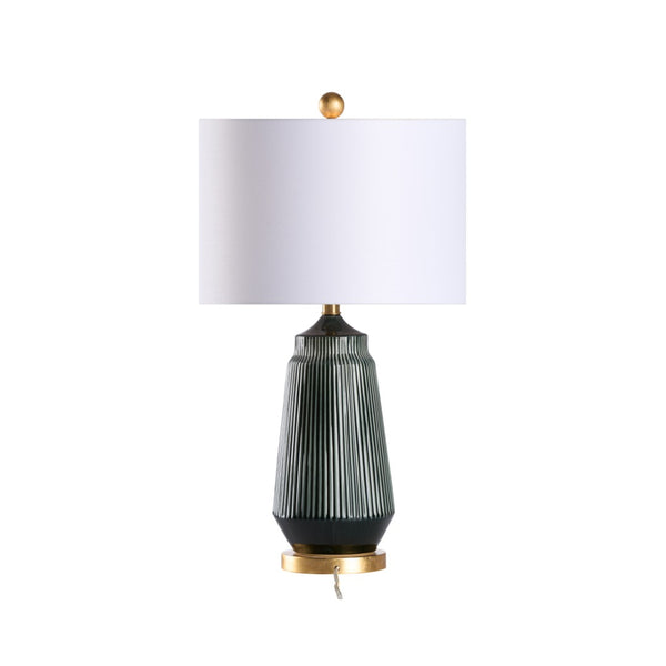 Wildwood Penelope Teal Ceramic Table Lamp With Gold Accents And White Drum Shade — Transitional 27" Height 61415