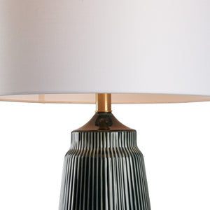 Wildwood Penelope Teal Ceramic Table Lamp With Gold Accents And White Drum Shade — Transitional 27" Height 61415