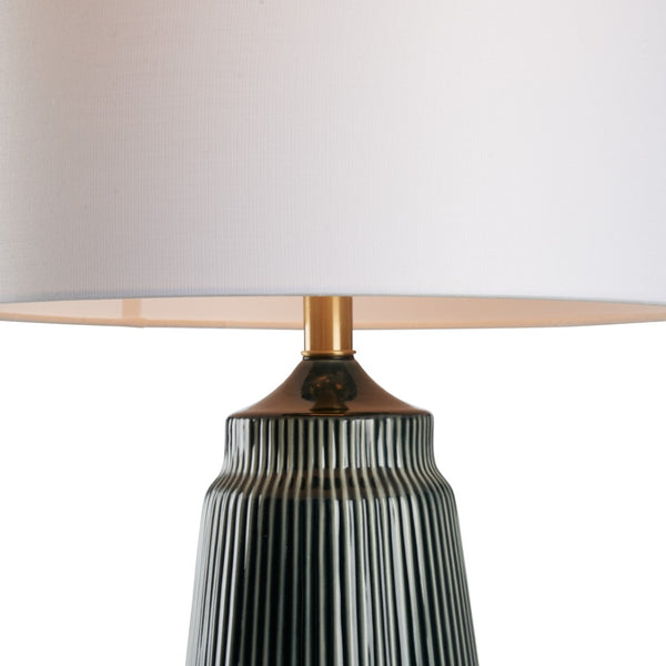 Wildwood Penelope Teal Ceramic Table Lamp With Gold Accents And White Drum Shade — Transitional 27" Height 61415