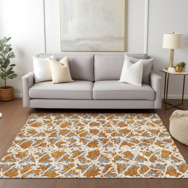 HomeRoots 5' Copper and Ivory Abstract Rug - Washable, Durable Design for Indoor and Outdoor Spaces, Family-Friendly 5' X 8' 614150